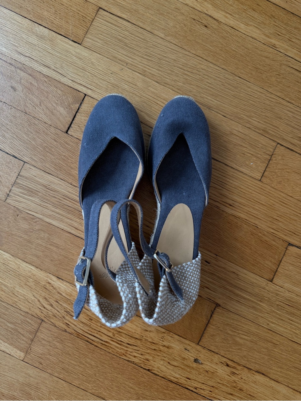 Blue Canvas Espadrille Wedge Sandals with Ankle Tie